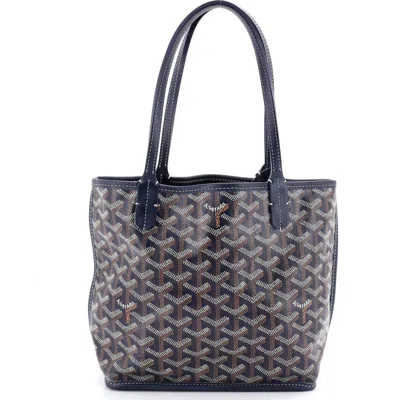 Pre-owned Goyard  Goyard Anjou Reversible Tote Coated Canvas Mini In Blue