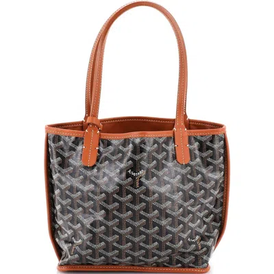 Pre-owned Goyard  Goyard Anjou Reversible Tote Coated Canvas Mini In Brown