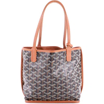 Pre-owned Goyard  Goyard Anjou Reversible Tote Coated Canvas Mini In Brown