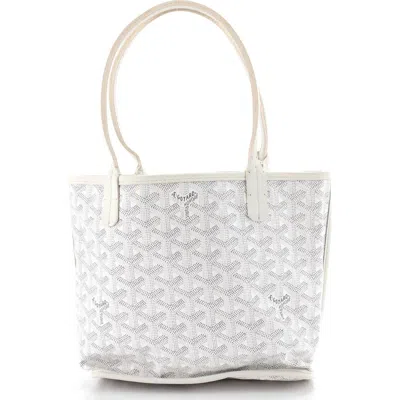 Pre-owned Goyard  Goyard Anjou Reversible Tote Coated Canvas Mini In White