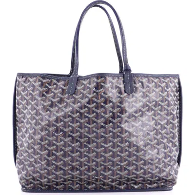 Pre-owned Goyard  Goyard Anjou Reversible Tote Coated Canvas Pm In Blue