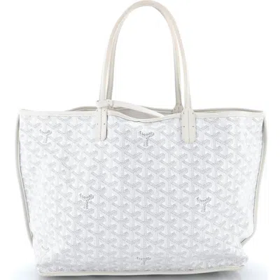Pre-owned Goyard  Goyard Anjou Reversible Tote Coated Canvas Pm In White