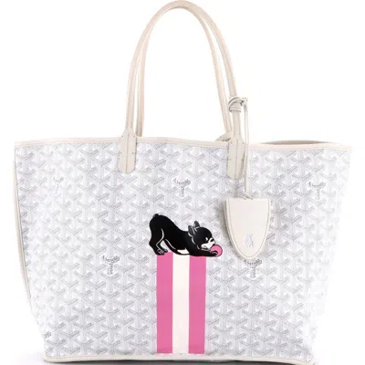 Pre-owned Goyard  Goyard Anjou Reversible Tote Printed Coated Canvas Pm In White