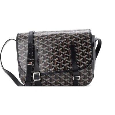 Pre-owned Goyard  Goyard Belvedere Messenger Bag Coated Canvas Mm In Black