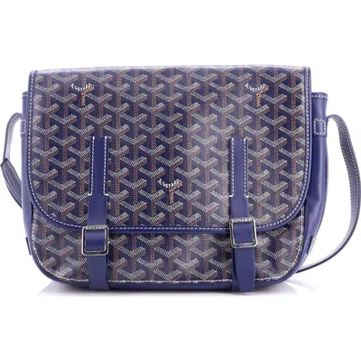 Pre-owned Goyard  Goyard Belvedere Messenger Bag Coated Canvas Mm In Blue
