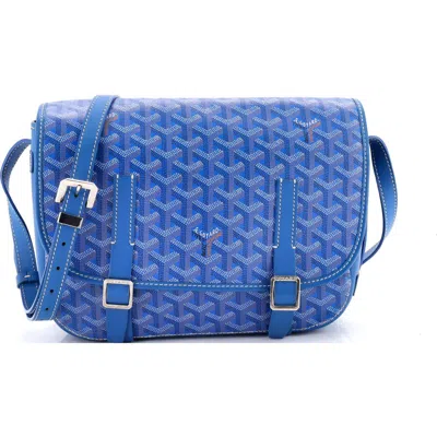 Pre-owned Goyard  Goyard Belvedere Messenger Bag Coated Canvas Mm In Blue