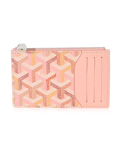 Pre-owned Pre-owned Goyard  Goyard Bourbon Zip Card Holder Leather;canvas Wallet In Pink