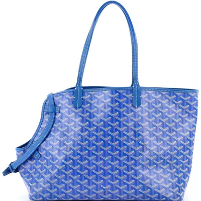 Pre-owned Goyard  Goyard Chien Gris Pet Carrier Tote Coated Canvas In Blue
