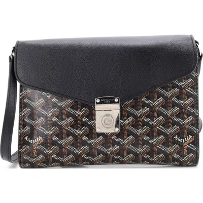 Pre-owned Goyard  Goyard Chypre Wallet On Strap Coated Canvas With Leather In Black