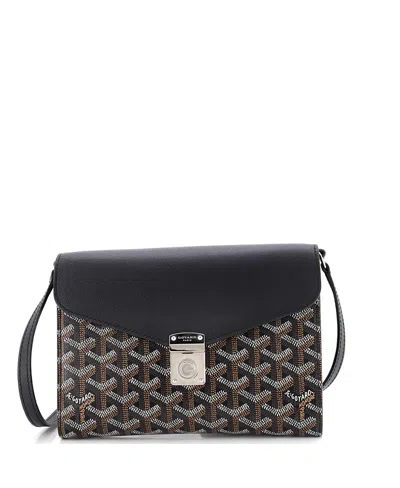 Pre-owned Pre-owned Goyard  Goyard Chypre Wallet On Strap Coated Canvas With Leather In Black