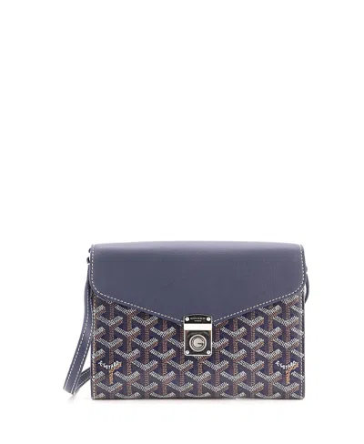 Pre-owned Pre-owned Goyard  Goyard Chypre Wallet On Strap Coated Canvas With Leather In Blue