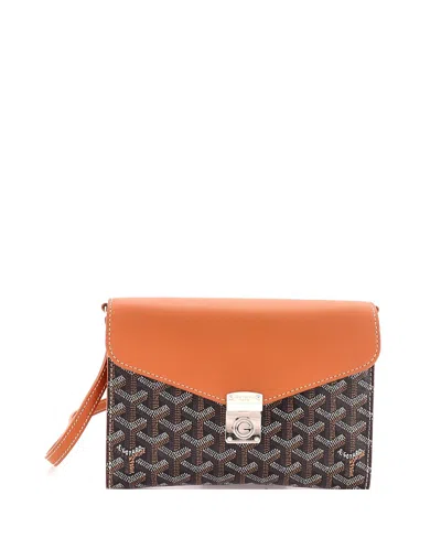 Pre-owned Pre-owned Goyard  Goyard Chypre Wallet On Strap Coated Canvas With Leather In Brown