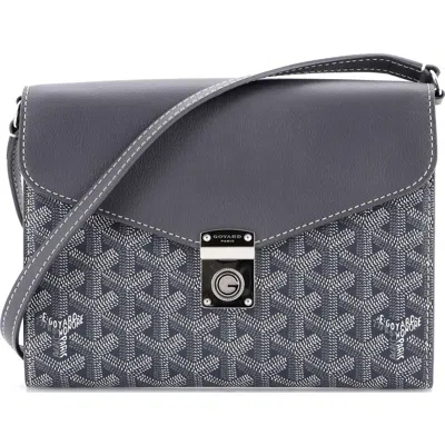 Pre-owned Goyard  Goyard Chypre Wallet On Strap Coated Canvas With Leather In Gray