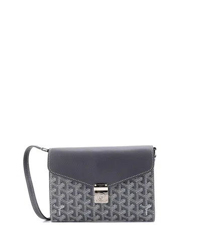 Pre-owned Pre-owned Goyard  Goyard Chypre Wallet On Strap Coated Canvas With Leather In Gray