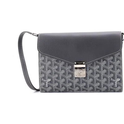 Pre-owned Goyard  Goyard Chypre Wallet On Strap Coated Canvas With Leather In Black