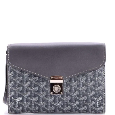 Pre-owned Goyard  Goyard Chypre Wallet On Strap Coated Canvas With Leather In Gray