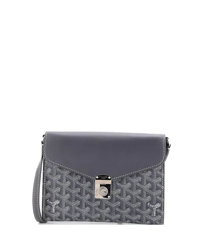 Pre-owned Pre-owned Goyard  Goyard Chypre Wallet On Strap Coated Canvas With Leather In Gray