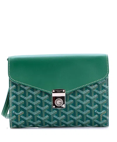 Pre-owned Pre-owned Goyard  Goyard Chypre Wallet On Strap Coated Canvas With Leather In Green