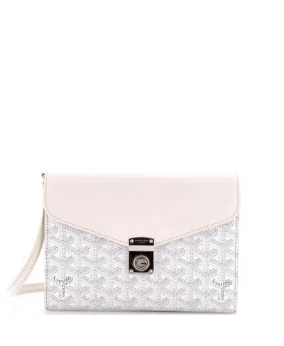 Pre-owned Pre-owned Goyard  Goyard Chypre Wallet On Strap Coated Canvas With Leather In White