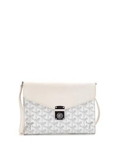 Pre-owned Pre-owned Goyard  Goyard Chypre Wallet On Strap Coated Canvas With Leather In White