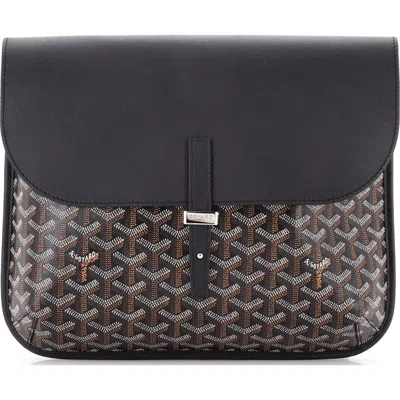 Pre-owned Goyard  Goyard Coursier Messenger Bag Coated Canvas And Leather In Black