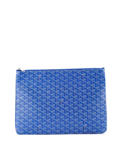Pre-owned Pre-owned Goyard  Goyard Gm Senat Zip Pouch Coated Canvas In Blue