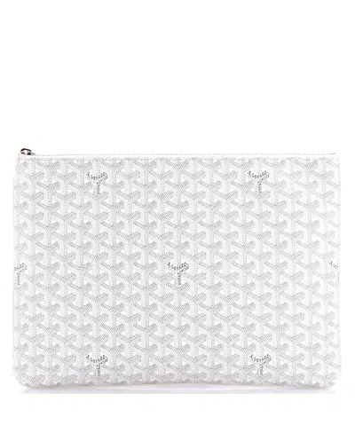 Pre-owned Pre-owned Goyard  Goyard Gm Senat Zip Pouch Coated Canvas In White