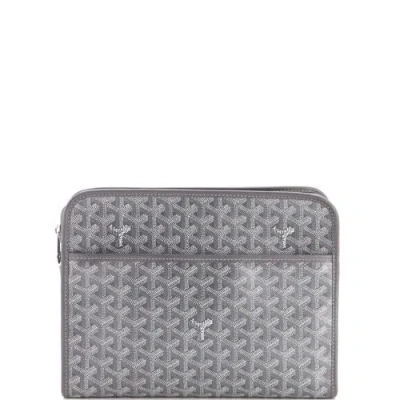 Pre-owned Goyard  Goyard Jouvence Toiletry Pouch Coated Canvas Gm In Gray