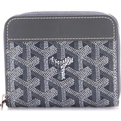 Pre-owned Goyard  Goyard Matignon Zip Wallet Coated Canvas With Leather Pm In Gray