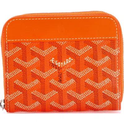 Pre-owned Goyard  Goyard Matignon Zip Wallet Coated Canvas With Leather Pm In Orange