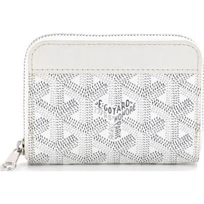 Pre-owned Goyard  Goyard Matignon Zip Wallet Coated Canvas With Leather Pm In White