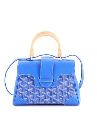 Pre-owned Pre-owned Goyard  Goyard Mini Saigon Top Handle Bag Coated Canvas With Leather In Blue