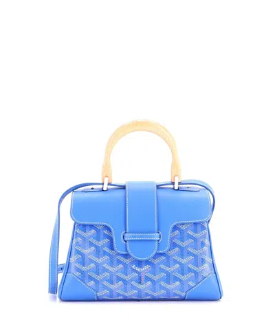 Pre-owned Pre-owned Goyard  Goyard Mini Saigon Top Handle Bag Coated Canvas With Leather In Blue