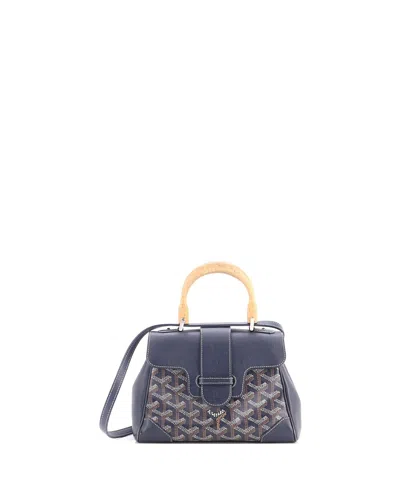 Pre-owned Pre-owned Goyard  Goyard Mini Saigon Top Handle Bag Coated Canvas With Leather In Blue