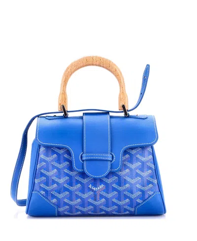 Pre-owned Pre-owned Goyard  Goyard Mini Saigon Top Handle Bag Coated Canvas With Leather In Blue