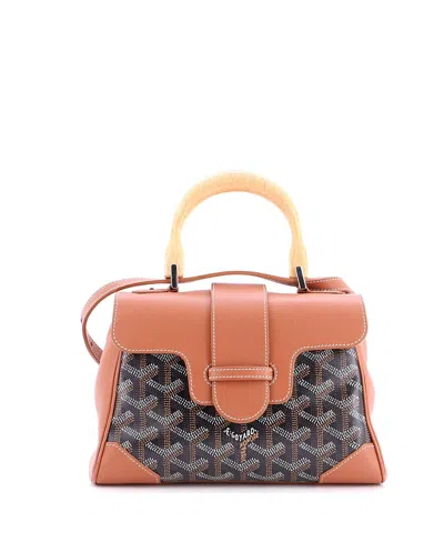 Pre-owned Pre-owned Goyard  Goyard Mini Saigon Top Handle Bag Coated Canvas With Leather In Brown
