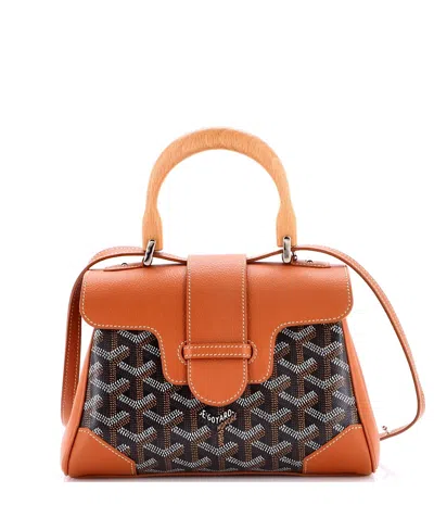 Pre-owned Pre-owned Goyard  Goyard Mini Saigon Top Handle Bag Coated Canvas With Leather In Brown