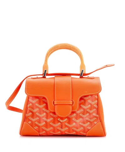 Pre-owned Pre-owned Goyard  Goyard Mini Saigon Top Handle Bag Coated Canvas With Leather In Orange