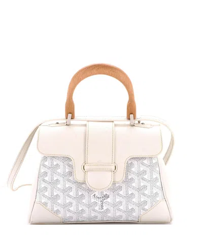 Pre-owned Pre-owned Goyard  Goyard Mini Saigon Top Handle Bag Coated Canvas With Leather In White