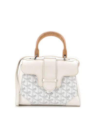 Pre-owned Pre-owned Goyard  Goyard Mini Saigon Top Handle Bag Coated Canvas With Leather In White