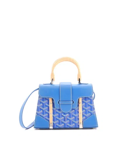 Pre-owned Pre-owned Goyard  Goyard Mini Structured Saigon Top Handle Bag Coated Canvas With Leather In Blue