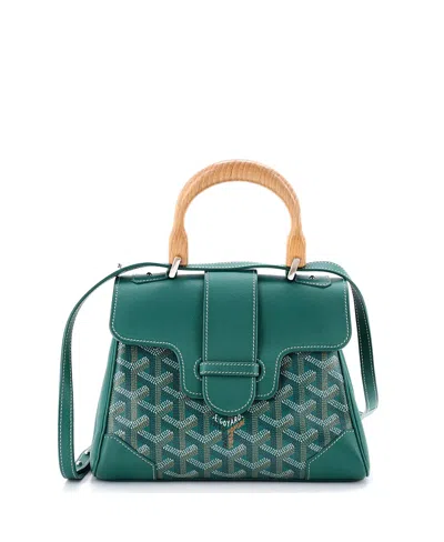 Pre-owned Pre-owned Goyard  Goyard Mini Structured Saigon Top Handle Bag Coated Canvas With Leather In Green