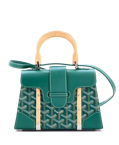 Pre-owned Pre-owned Goyard  Goyard Mini Structured Saigon Top Handle Bag Coated Canvas With Leather In Green