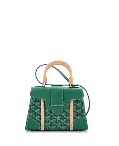 Pre-owned Pre-owned Goyard  Goyard Mini Structured Saigon Top Handle Bag Coated Canvas With Leather In Green
