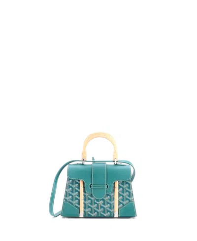 Pre-owned Pre-owned Goyard  Goyard Mini Structured Saigon Top Handle Bag Coated Canvas With Leather In Green