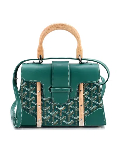 Pre-owned Pre-owned Goyard  Goyard Mini Structured Saigon Top Handle Bag Coated Canvas With Leather In Green