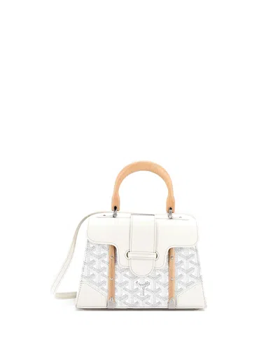 Pre-owned Pre-owned Goyard  Goyard Mini Structured Saigon Top Handle Bag Coated Canvas With Leather In White