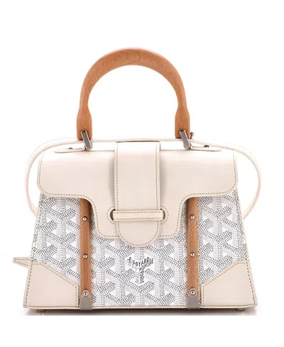 Pre-owned Pre-owned Goyard  Goyard Mini Structured Saigon Top Handle Bag Coated Canvas With Leather In White