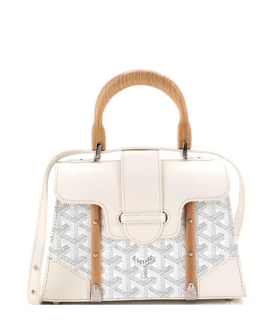 Pre-owned Pre-owned Goyard  Goyard Mini Structured Saigon Top Handle Bag Coated Canvas With Leather In White