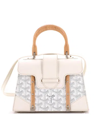 Pre-owned Pre-owned Goyard  Goyard Mini Structured Saigon Top Handle Bag Coated Canvas With Leather In White